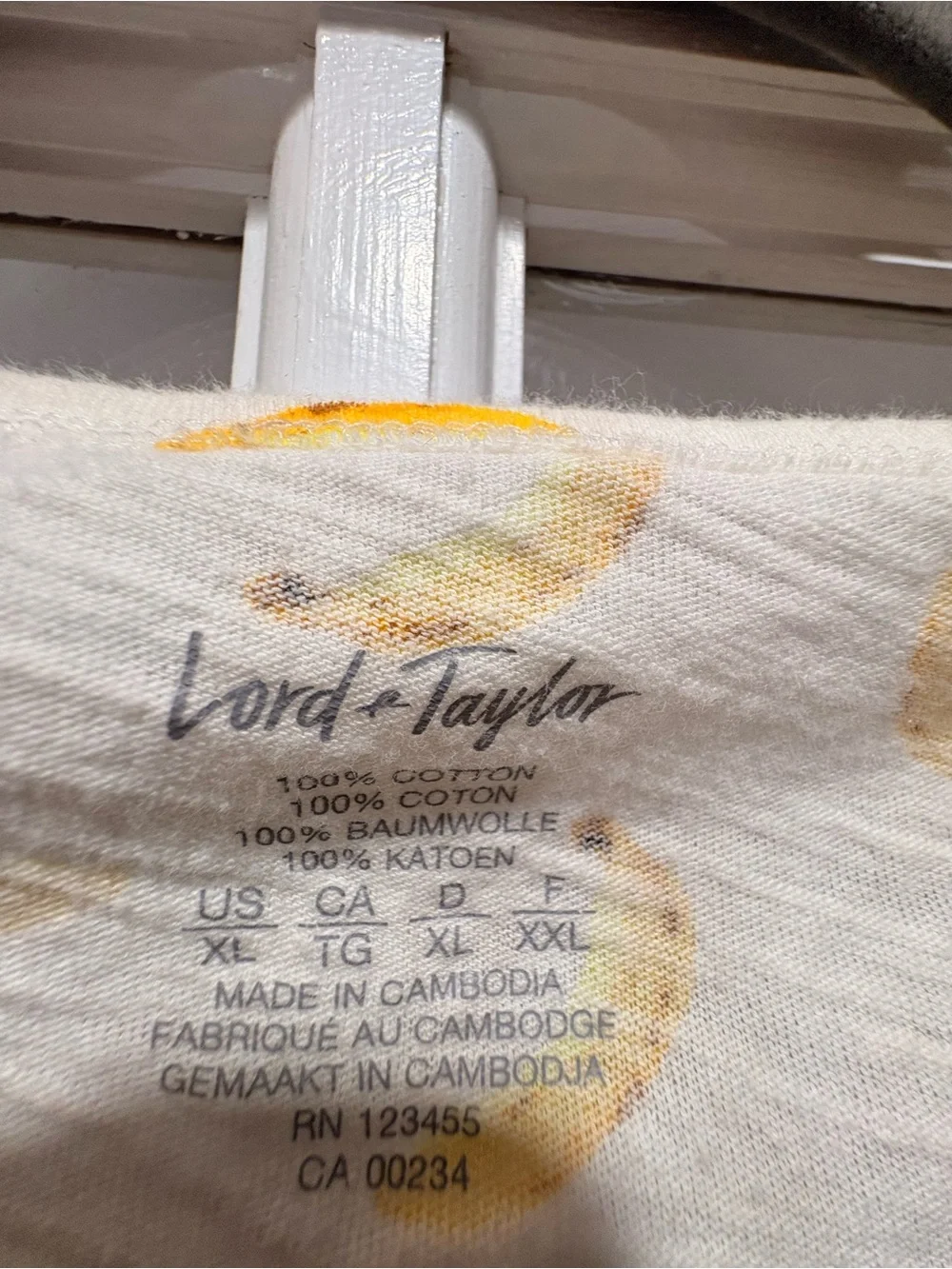 Lord & Taylor Cream V-Neck Tee with Yellow Banana Print - Picture 3 of 3